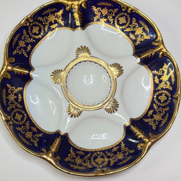 Antique Limoges Cobalt & Gold Oyster Plate with Raised Gilt, 9.5 c.1890